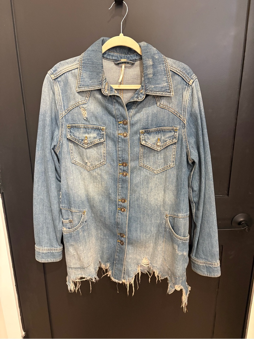 Free People Distressed Jean Jacket Size Small